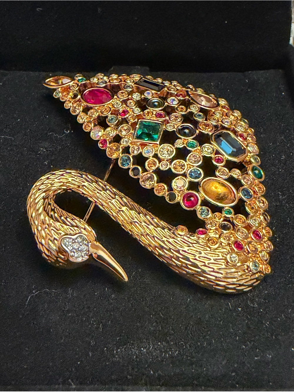 Swarovski Gold Swan Brooch with Multi-Color Crystal Accents - Picture 8 of 11